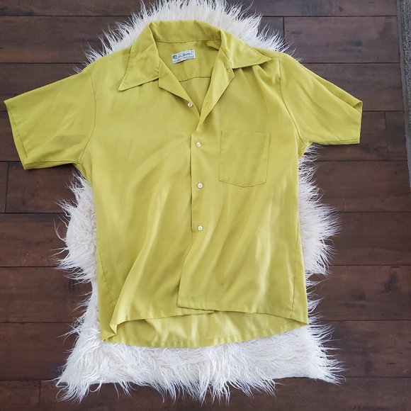 vintage 1960s yellow/green mens button up - Picture 6 of 7